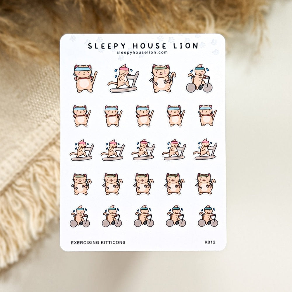 Exercising Kitticon Sticker Sheet - Sleepy House Lion