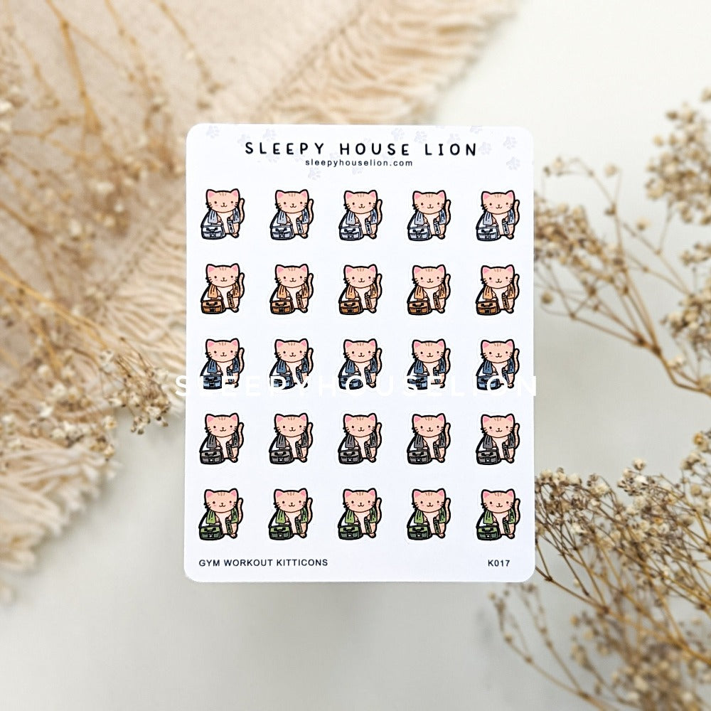 Gym Workout Kitticon Sticker Sheet - Sleepy House Lion