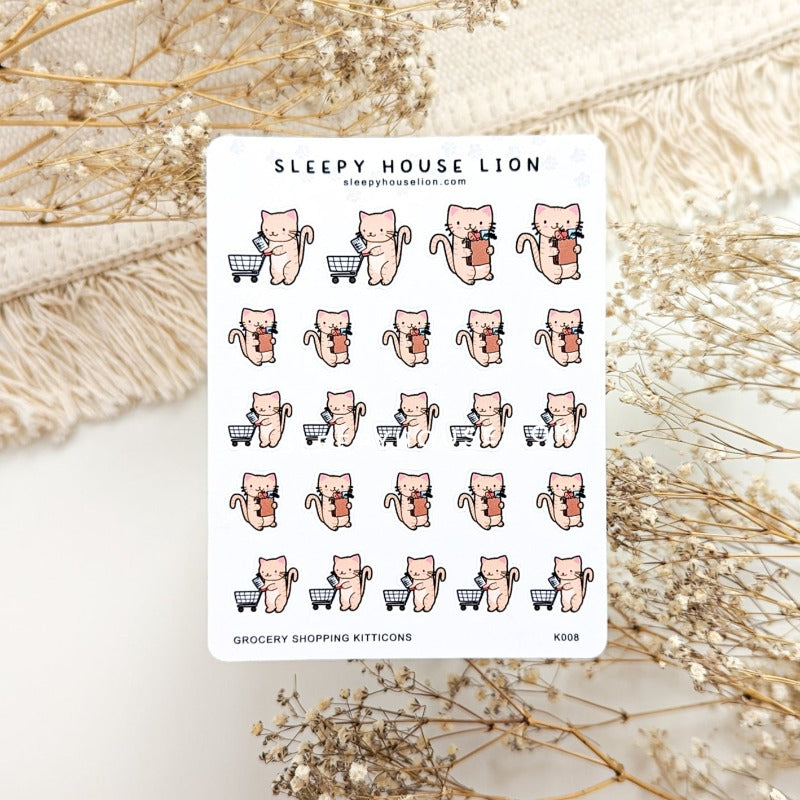 Grocery Shopping Kitticon Sticker Sheet - Sleepy House Lion