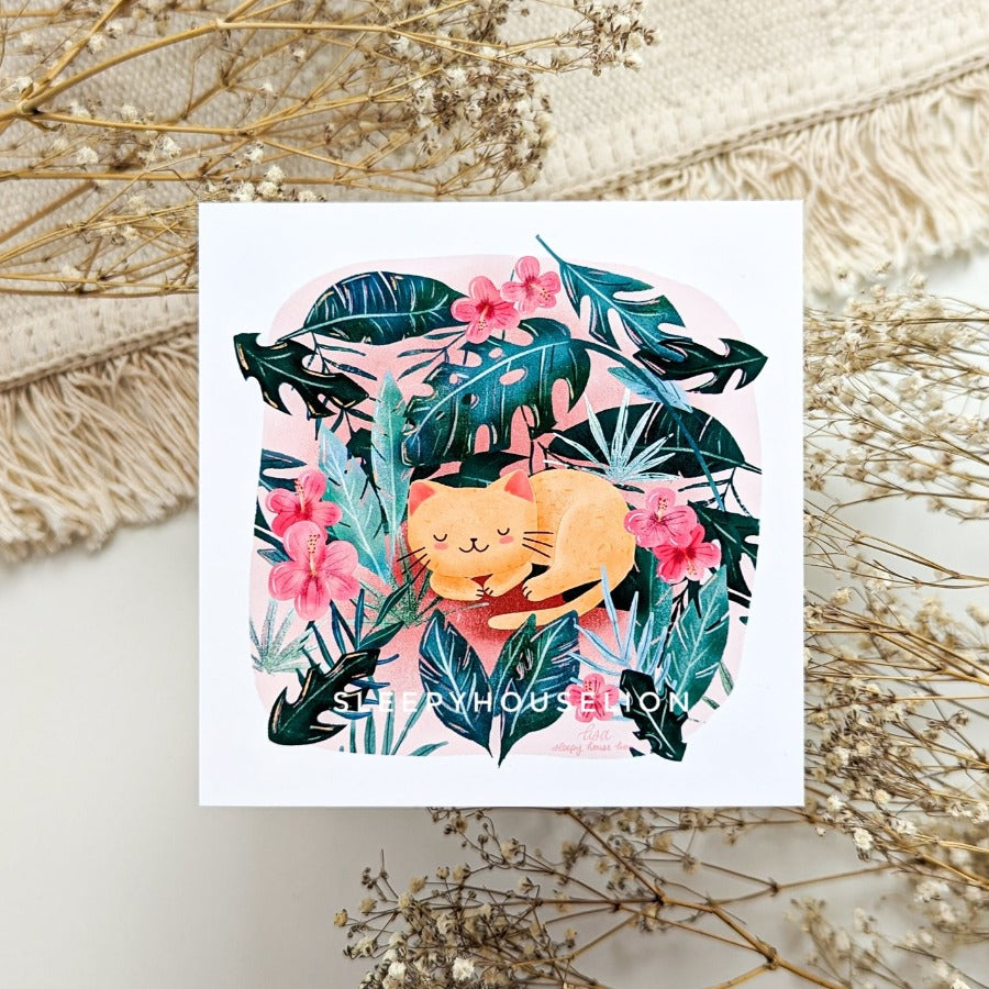 Sleeping Jungle Cat Art Print - Sleepy House Lion