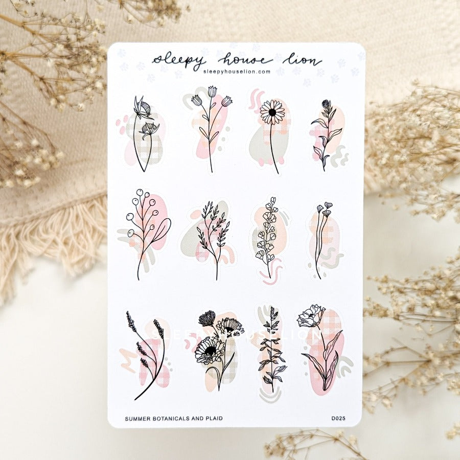 SUMMER BOTANICALS AND PLAID STICKER SHEET