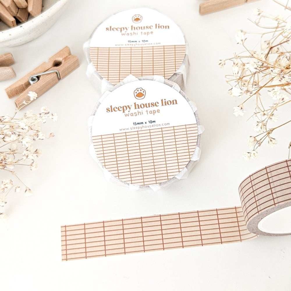 COFFEE BROWN GRID WASHI TAPE