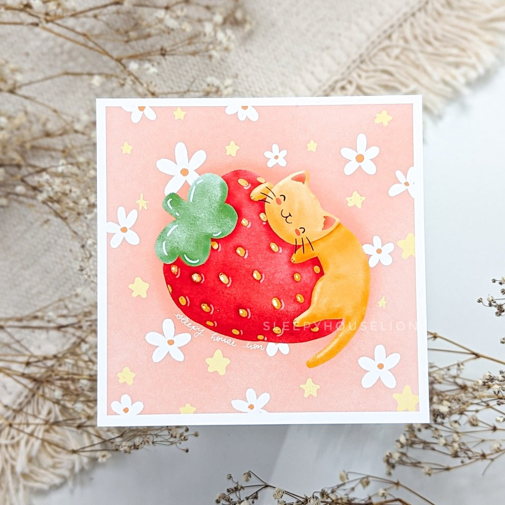 Giant Strawberry Art Print - Sleepy House Lion