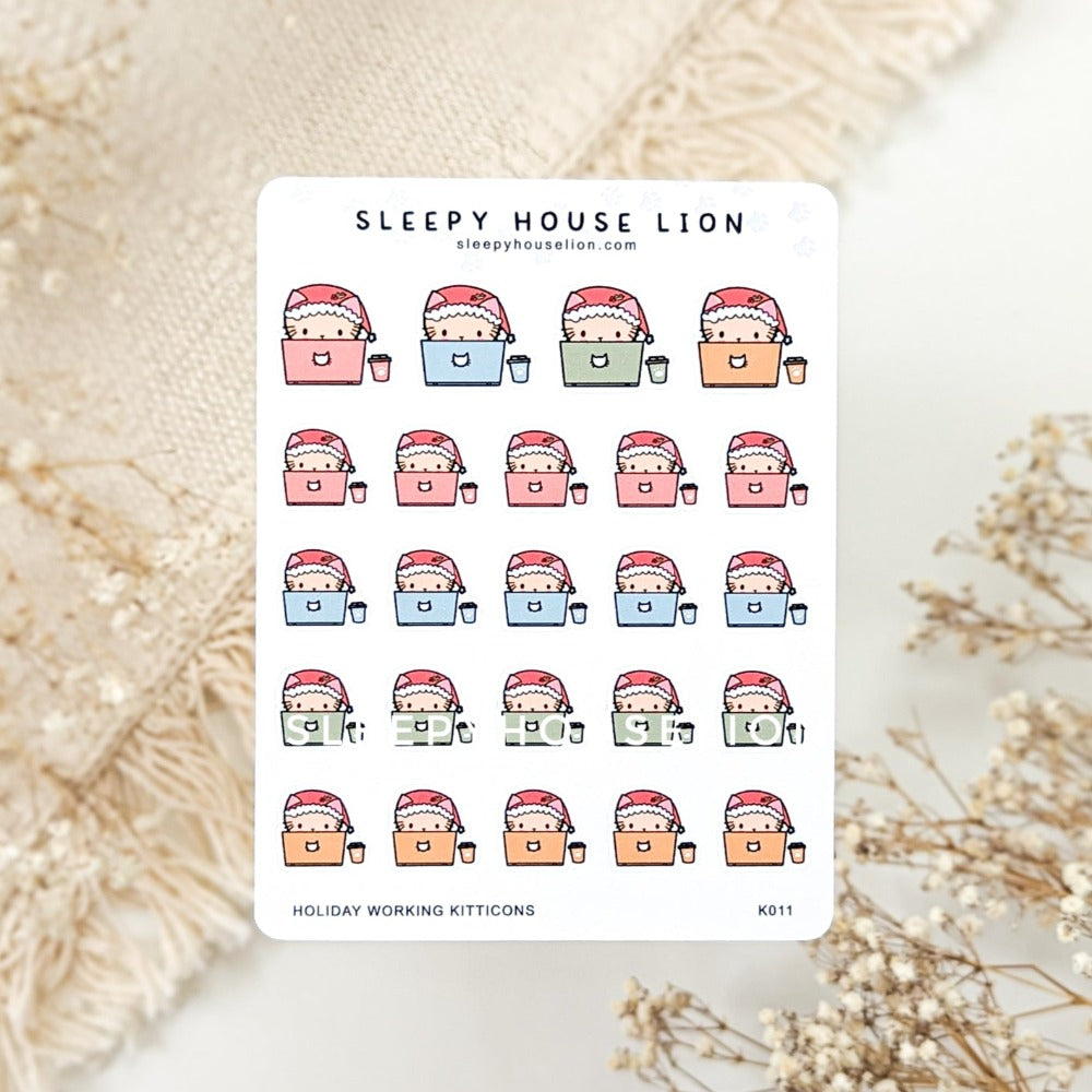 Holiday Working Kitticon Sticker Sheet - Sleepy House Lion