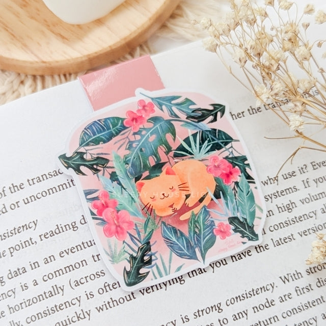 cat sleeping in jungle magnetic bookmark