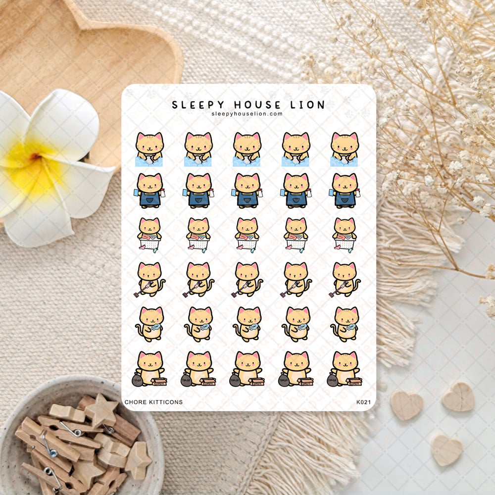 cats doing chores planner sticker sheet