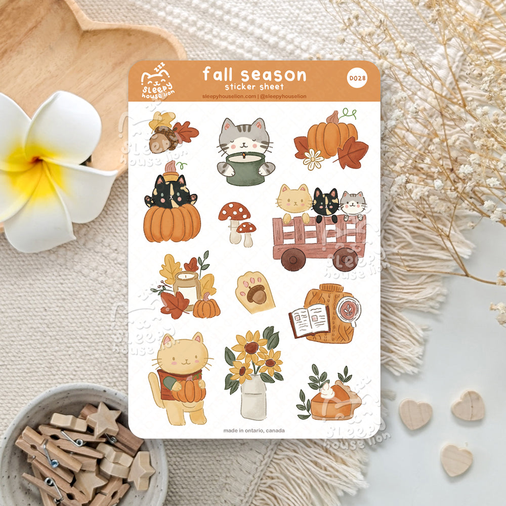cats doing some fall and autumn activities sticker sheet