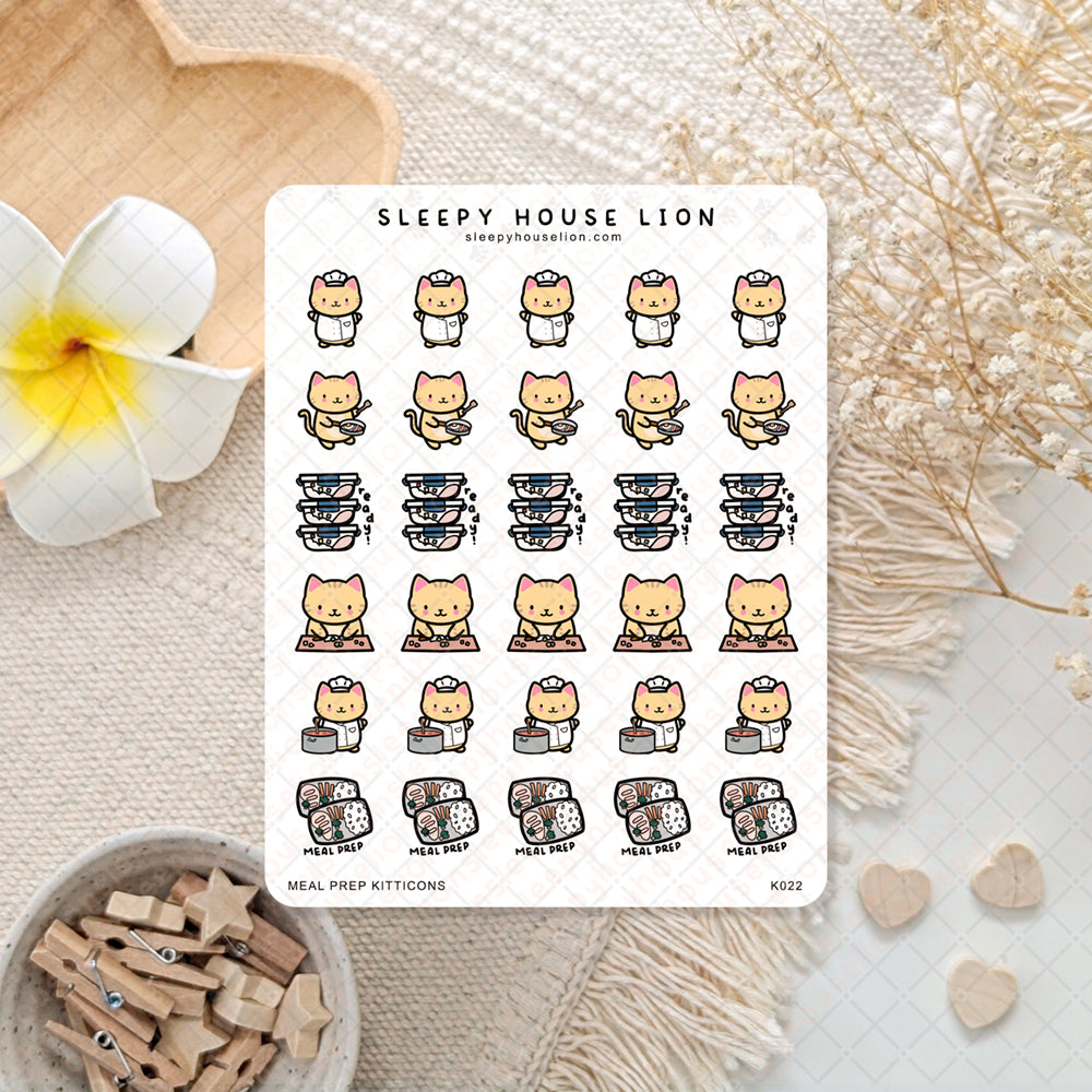 cats and meal prep planner sticker sheet