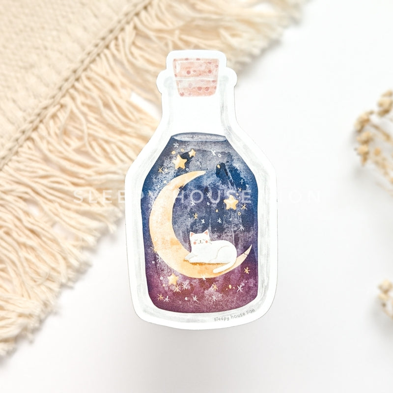 celestial environment for a cat in a bottle