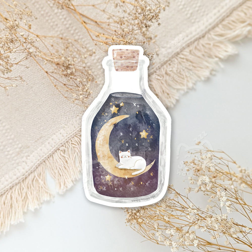 celestial environment for a cat in a bottle