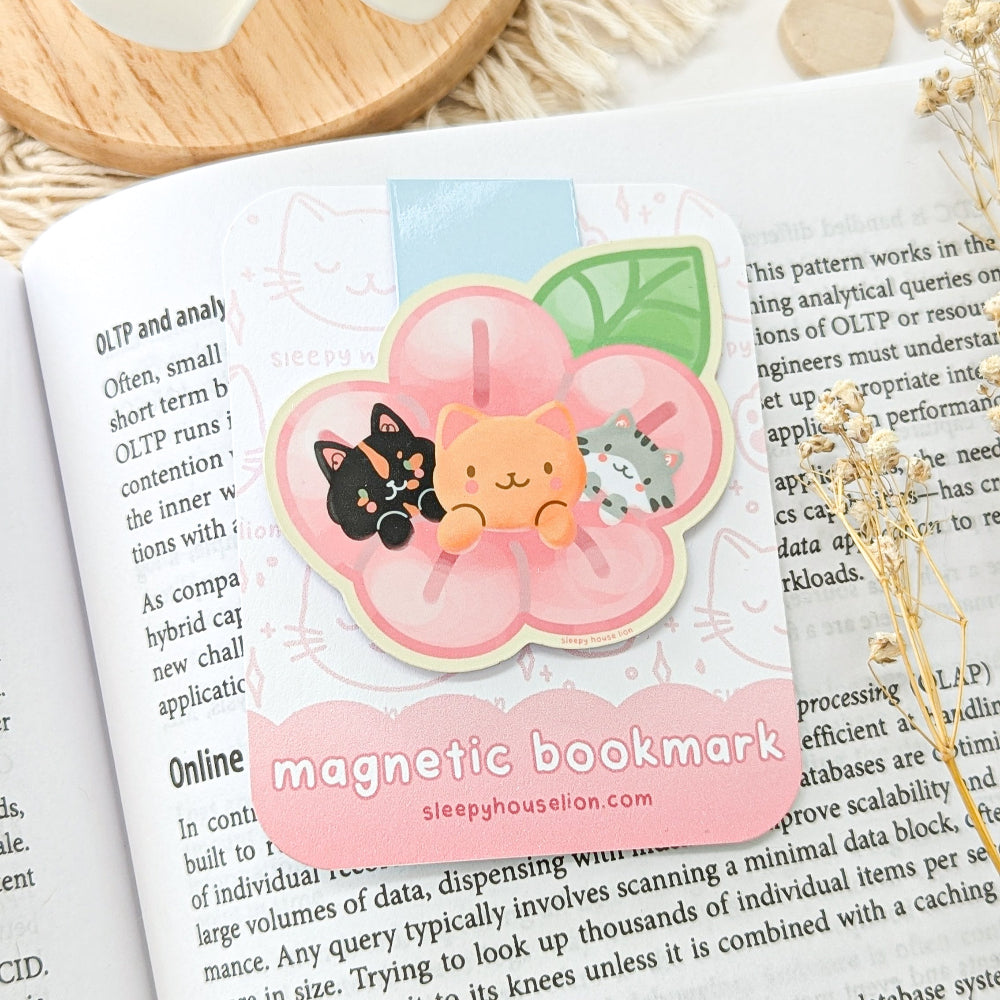 cats in a cherry blossom magnetic bookmark