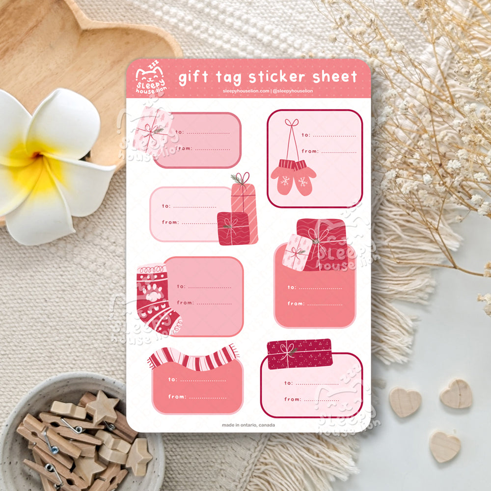 Pink Gifts Christmas Gift Labels Sticker Sheet