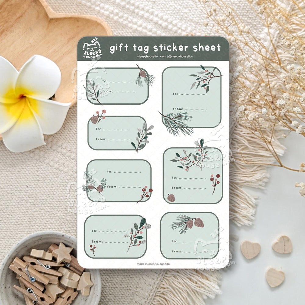 Evergreen Branches Christmas Gift Labels Sticker Sheet