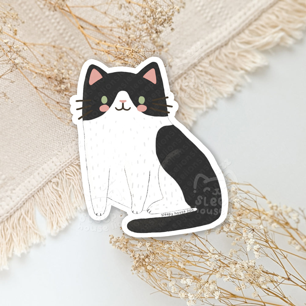 Half Black & White Tuxedo Cat Vinyl Sticker
