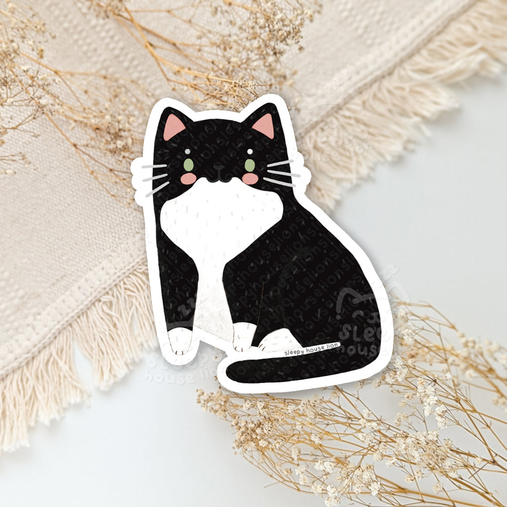 Black Masked Tuxedo Cat Vinyl Sticker