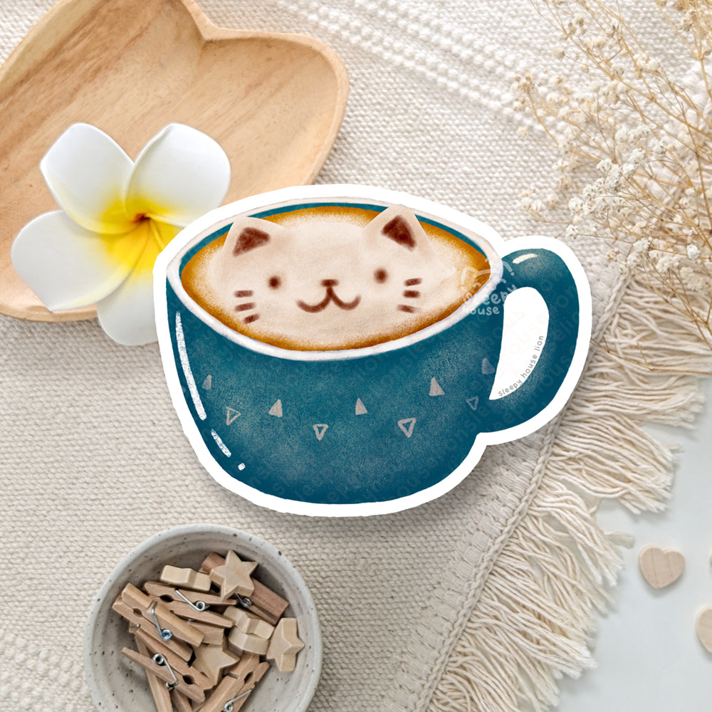 cute coffee cat puccino vinyl sticker