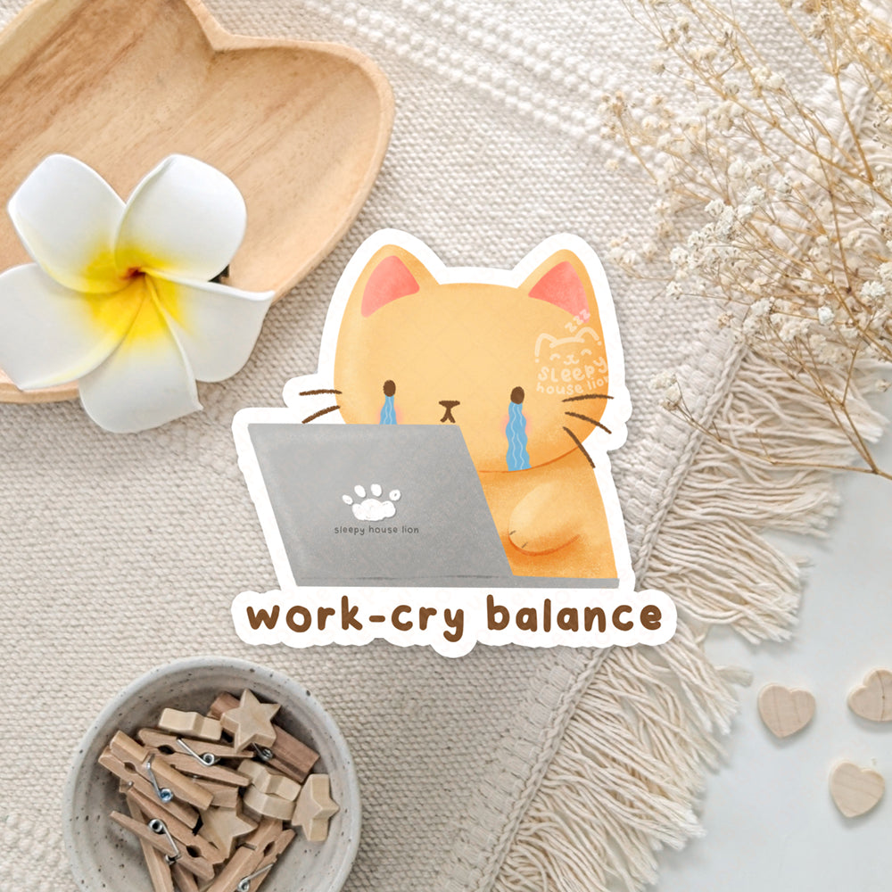 funny cat laptop work-cry balance