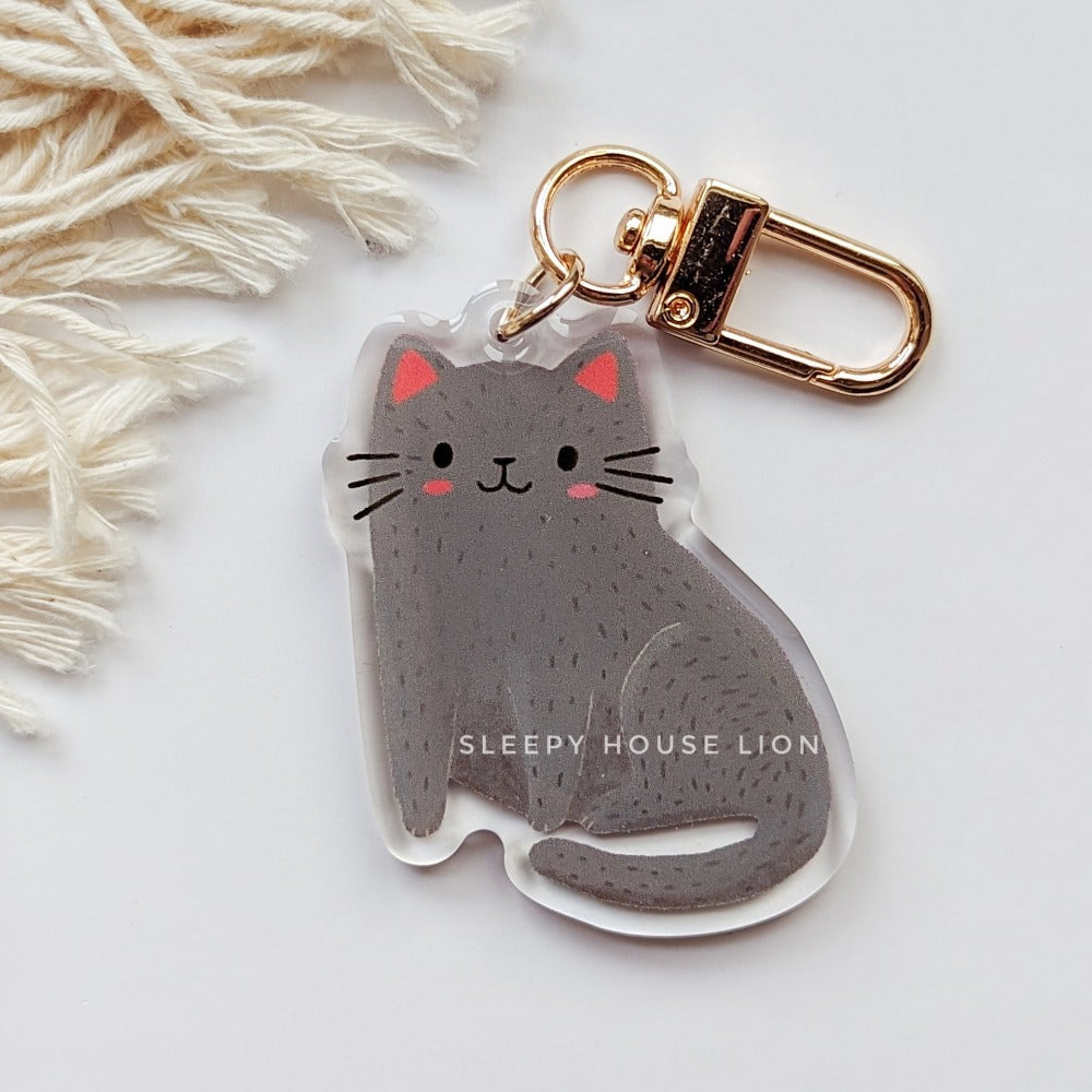 gray Russian Blue British Shorthair Chartreux cat keychain