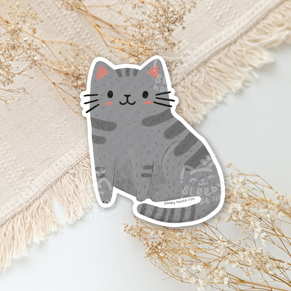 gray tabby cat vinyl sticker
