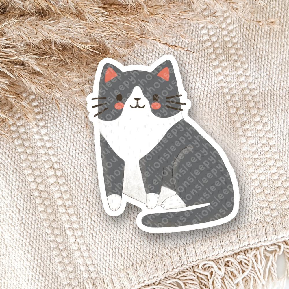 gray tuxedo cat vinyl sticker