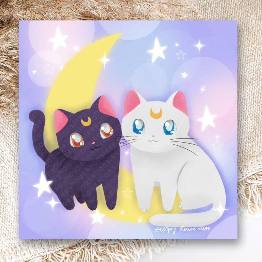 Moon Cats Art Print - Sleepy House Lion
