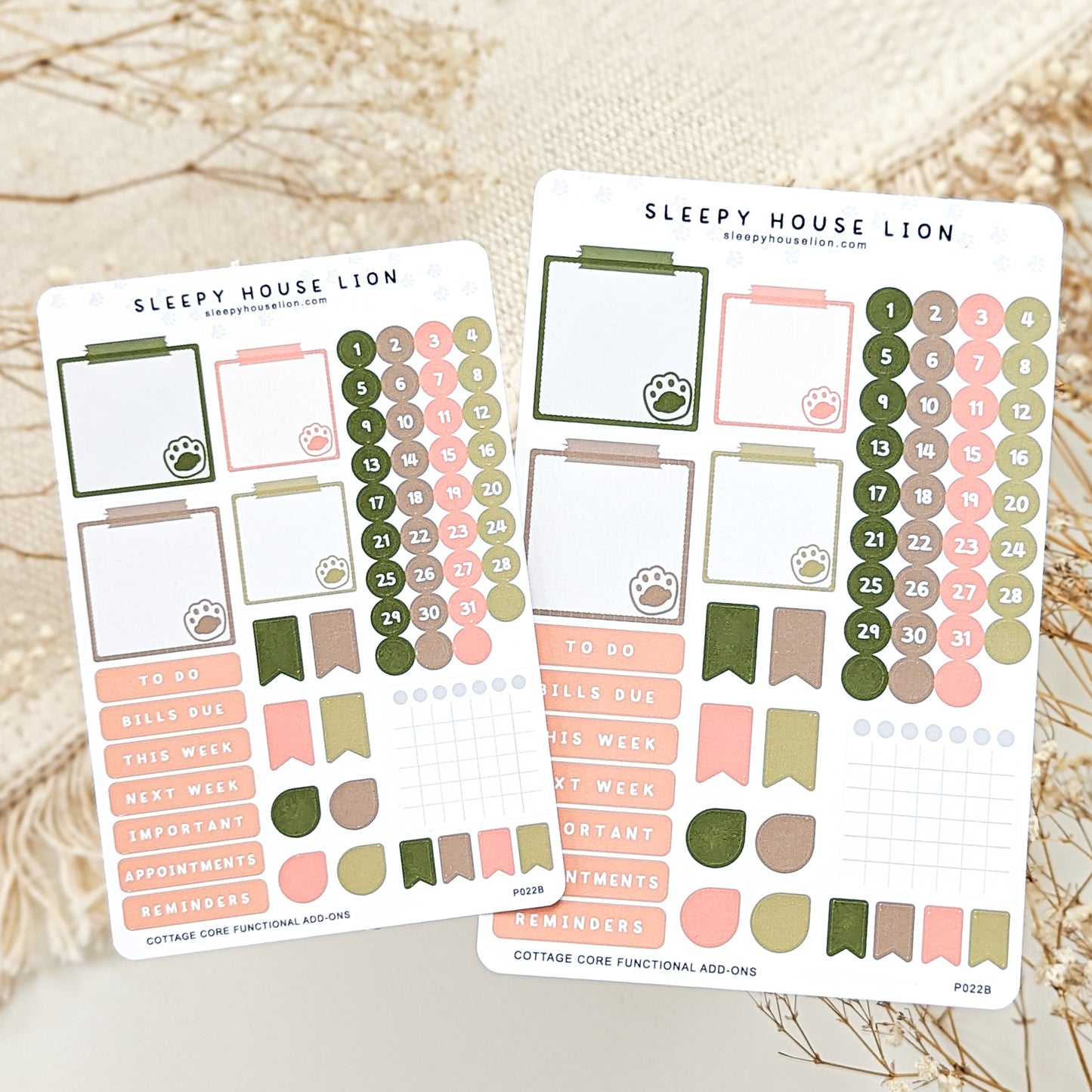 COTTAGE CORE MONTHLY WEEKLY STICKER SHEET KIT