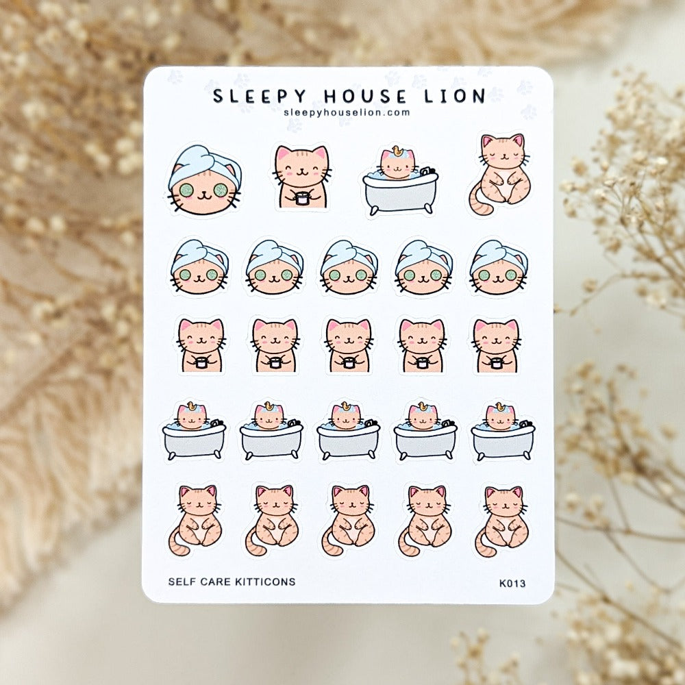 Self Care Kitticon Sticker Sheet - Sleepy House Lion