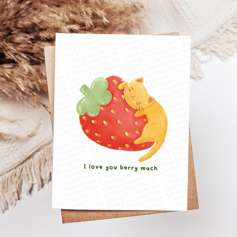I Love You Berry Much Greeting Card - Sleepy House Lion