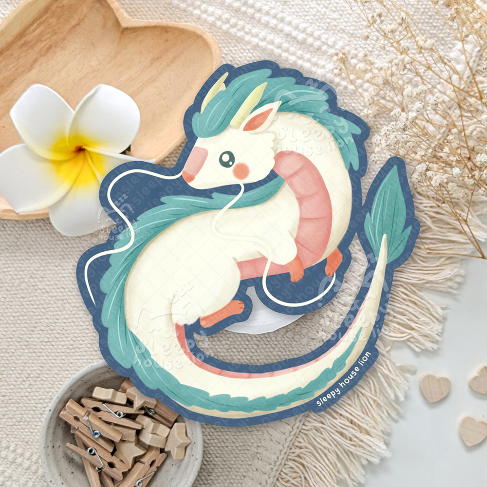 white, teal and pink dragon vinyl sticker
