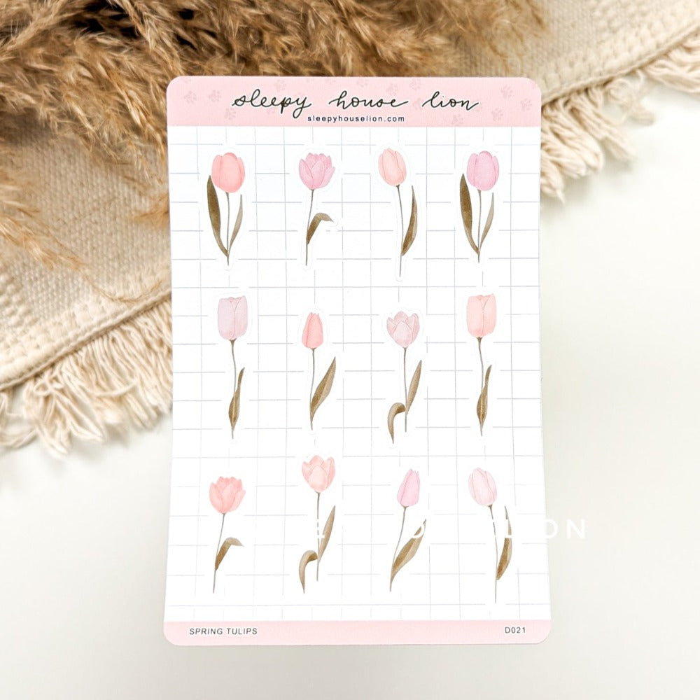 Spring Tulips Sticker Sheet - Sleepy House Lion