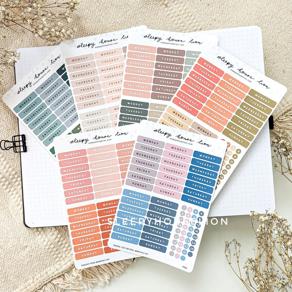 Aurora Borealis Monthly Planner Date Sticker Sheets - Sleepy House Lion