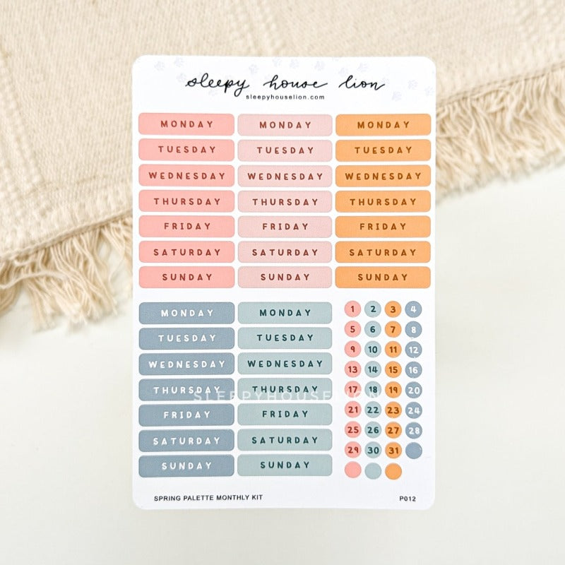 Spring Palette Monthly Planner Date Sticker Sheets - Sleepy House Lion