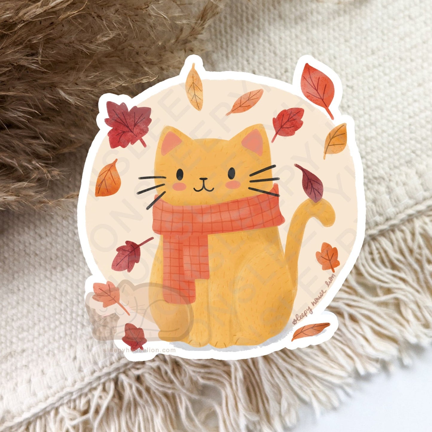 COZY AUTUMN KITTY DIE CUT STICKER