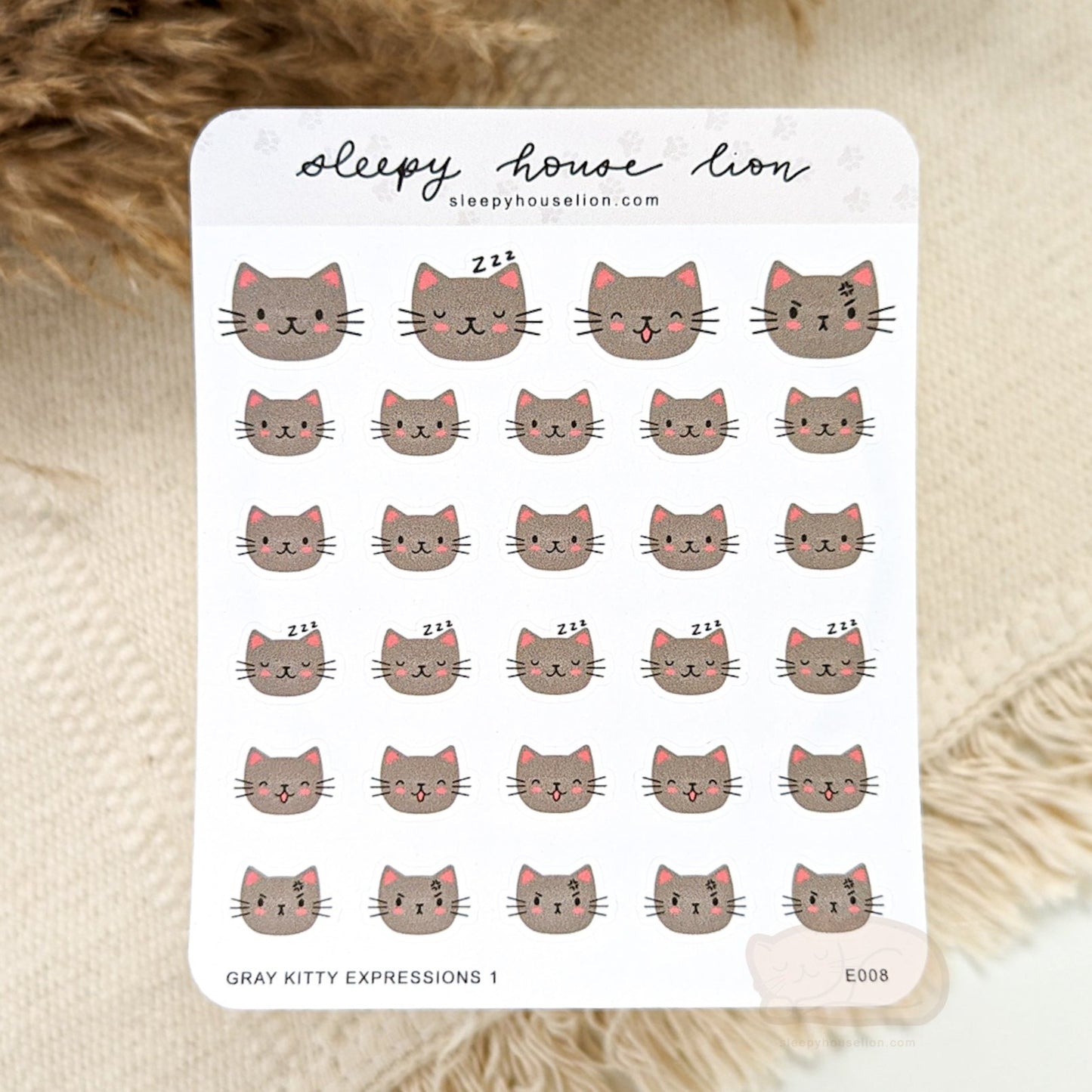 FLUFFY GRAY KITTY EXPRESSIONS STICKER SHEET