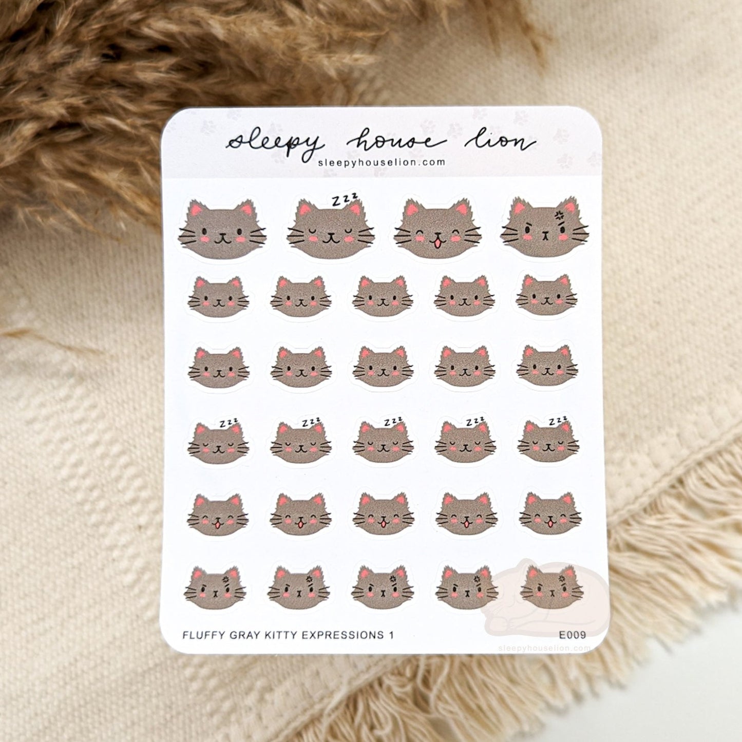 FLUFFY GRAY KITTY EXPRESSIONS STICKER SHEET