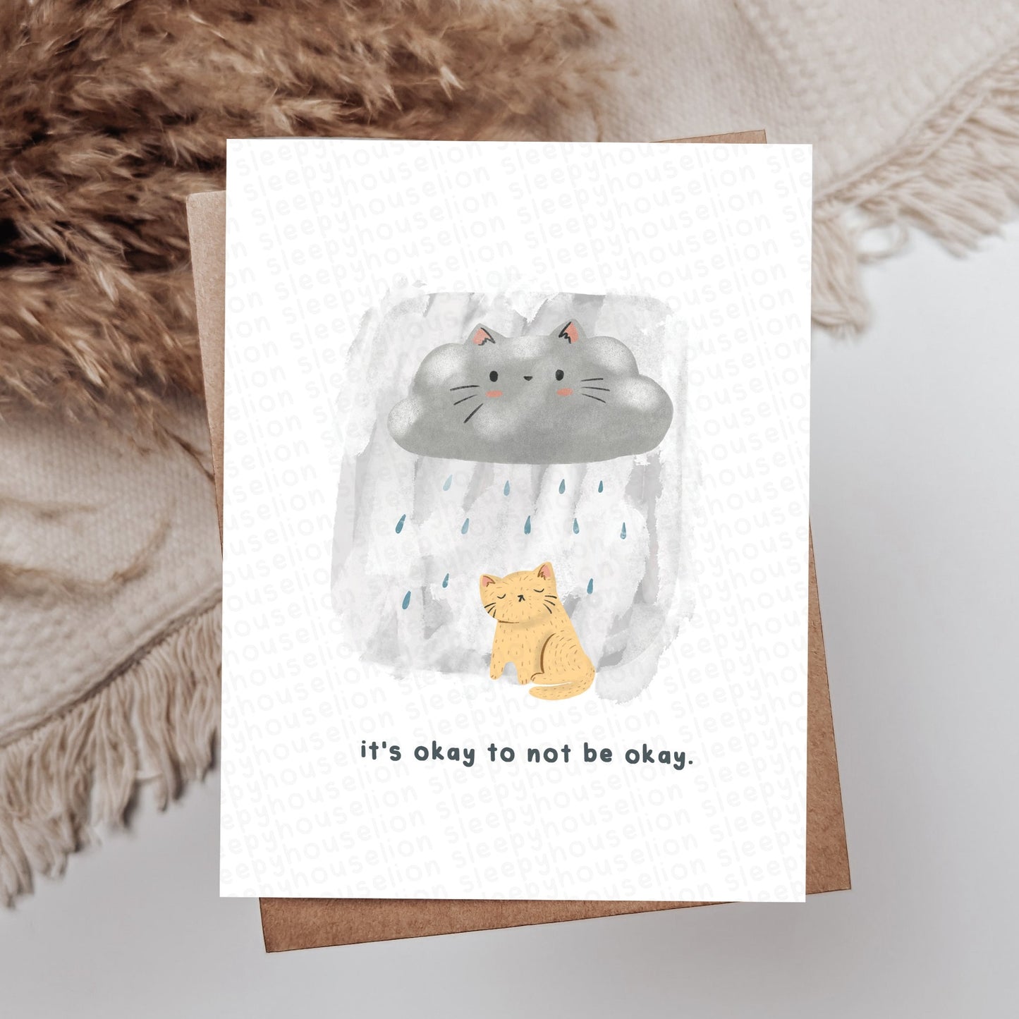 It's Okay to Not be Okay Greeting Card - Sleepy House Lion