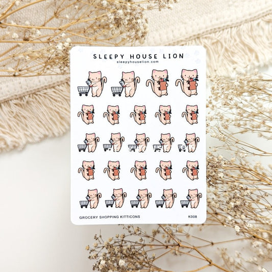 Grocery Shopping Kitticon Sticker Sheet - Sleepy House Lion