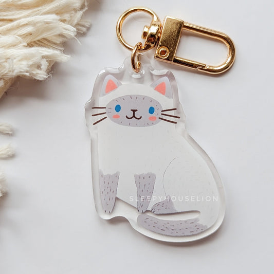 blue gray point siamese ragdoll keychain