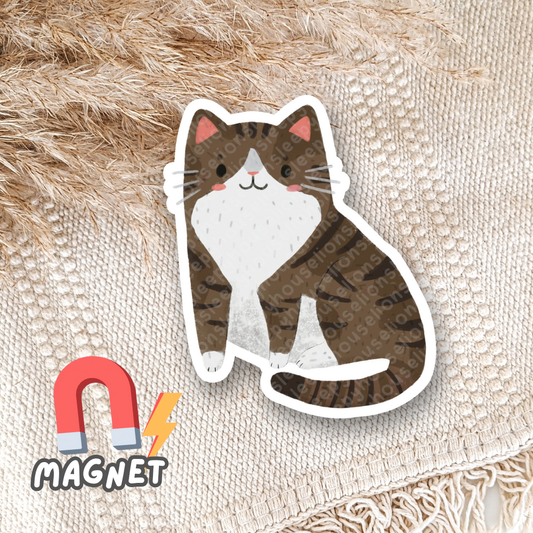 Brown tabby tuxedo cat magnet