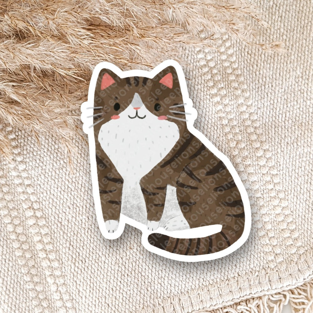 brown tuxedo tabby cat vinyl sticker