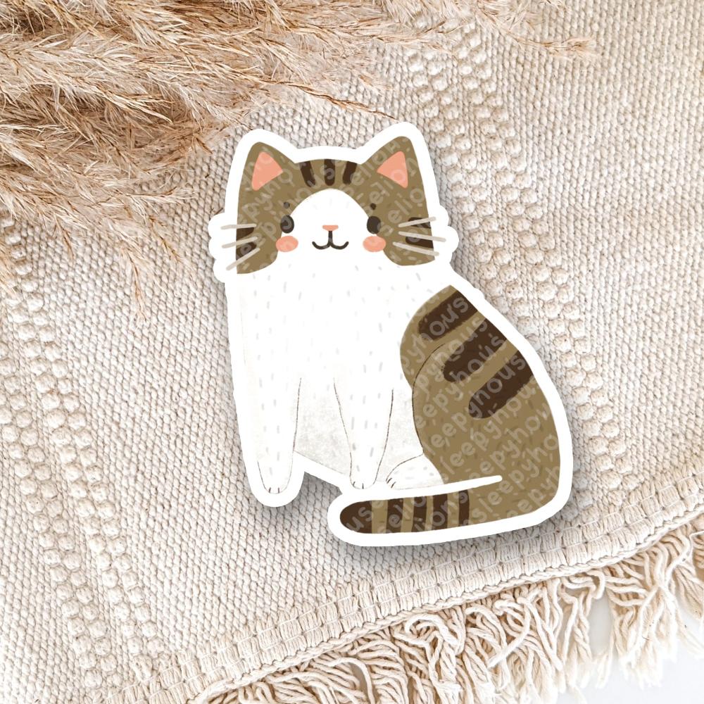 brown and white tabby cat vinyl sticker