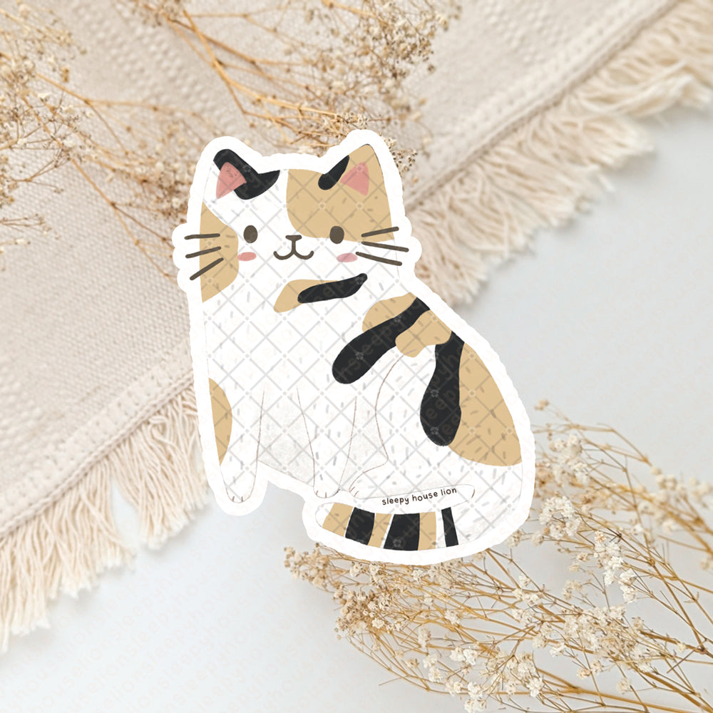 mostly white calico cat vinyl sticker