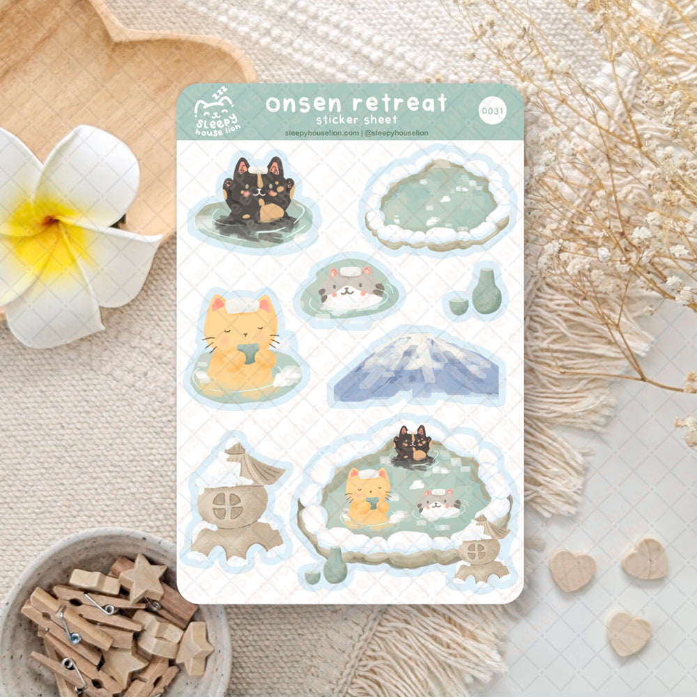 cats at a japanese onsen retreat sticker sheet