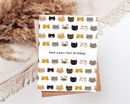HAVE A PURR-FECT BIRTHDAY (CAT HEADS) GREETING CARD