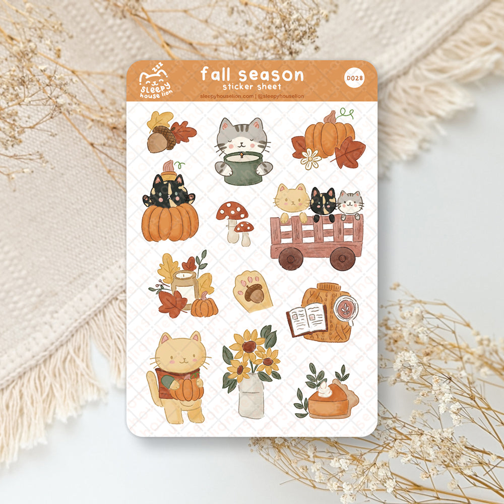 cats doing some fall and autumn activities sticker sheet