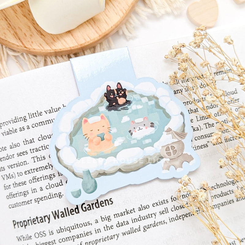 cats relaxing in japanese onsen magnetic bookmark