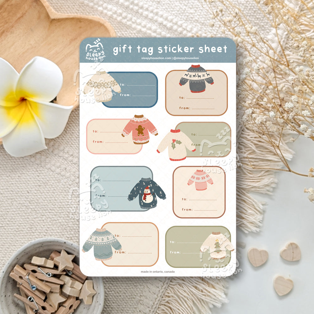 Christmas Gift Labels Holiday Sweaters Sticker Sheet
