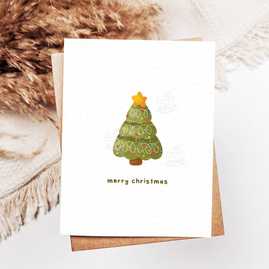 Merry Christmas Tree Greeting Card - Sleepy House Lion