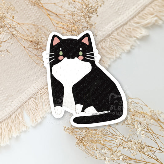 Black Masked Tuxedo Cat Vinyl Sticker