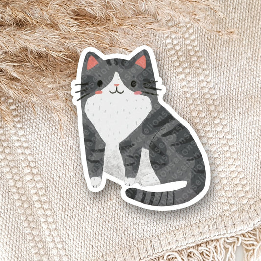 dark gray tuxedo tabby cat vinyl sticker